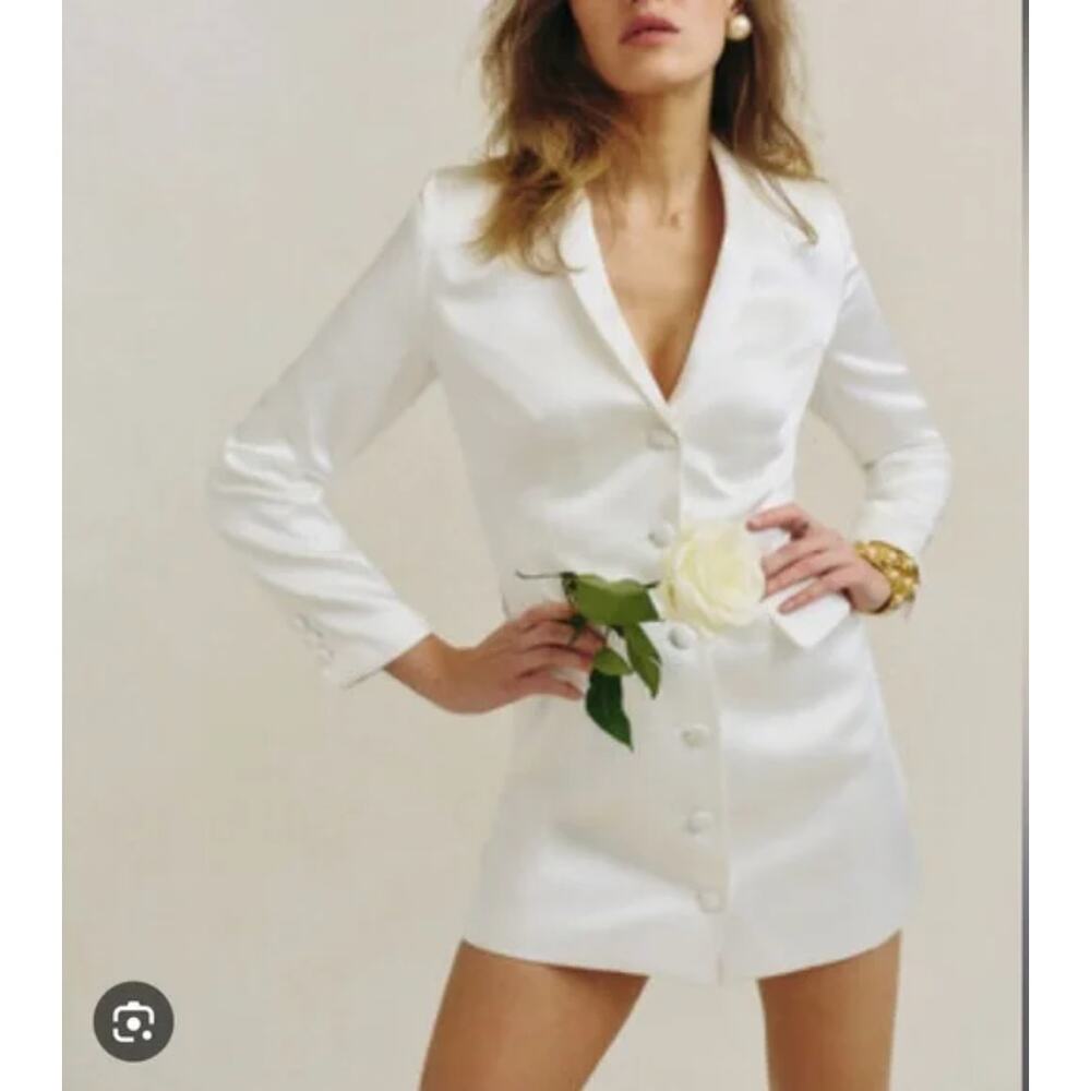 Reformation Nell Satin White Blazer Dress